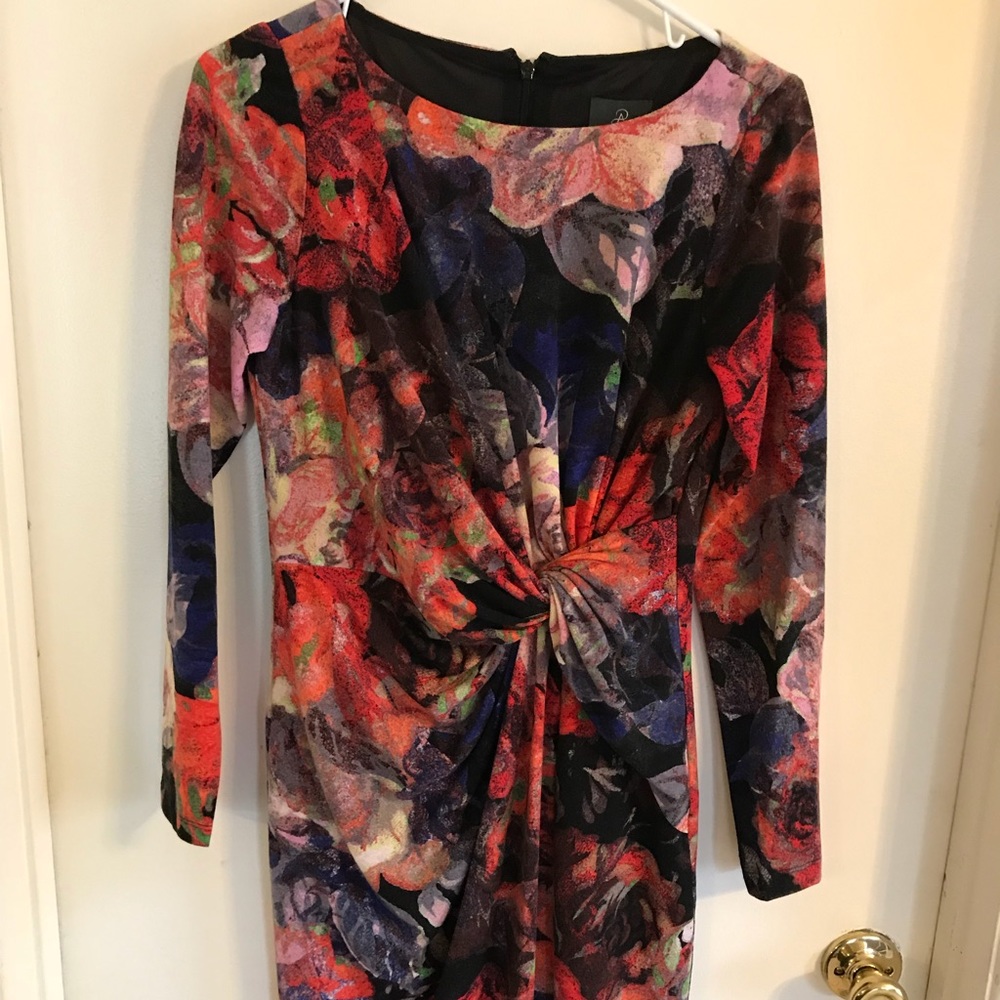 Multi colored long sleeve knee length dress